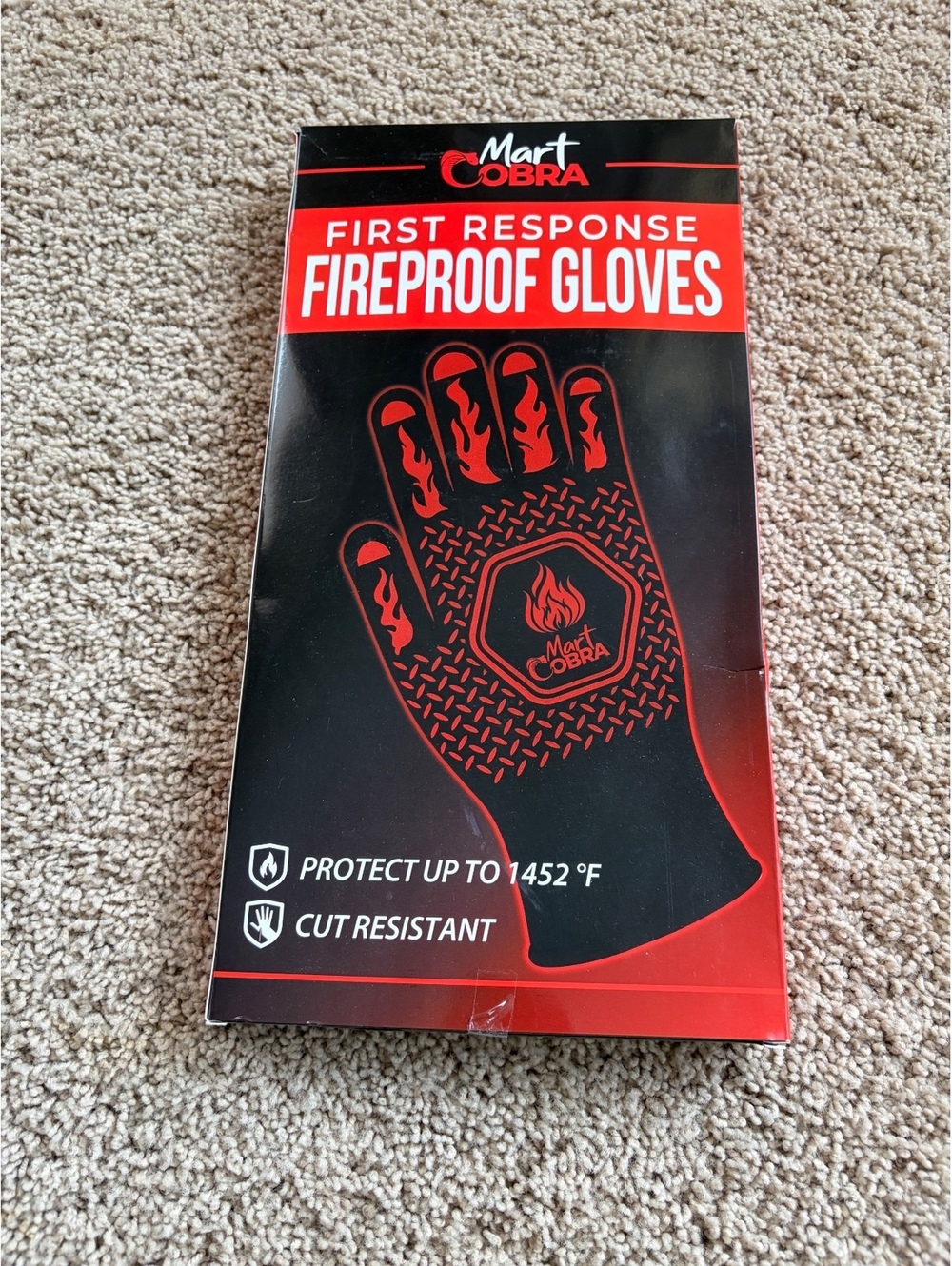 NIB pair of Mart Cobra Fireproof Gloves heavy-duty safety black red